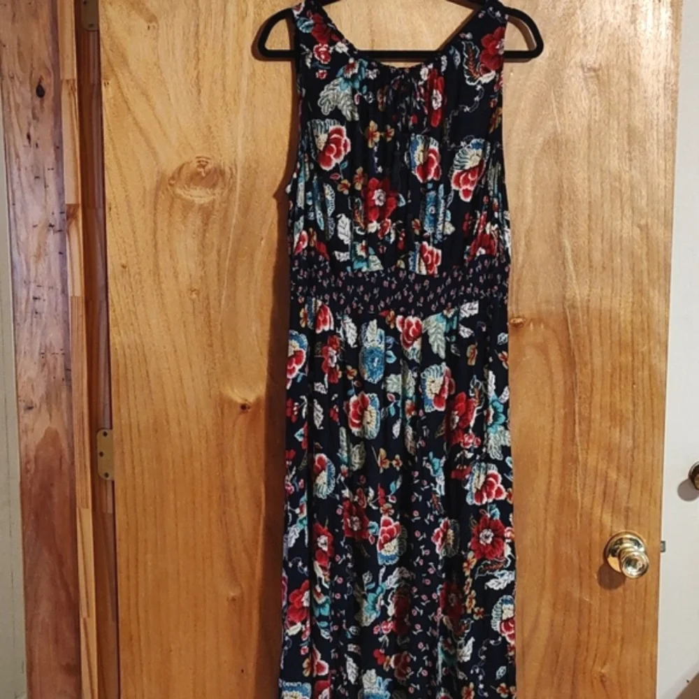 Bila Boho Sleeveless Fairycore Sundress Navy Mixed Floral Handkerchief Hem XXL - Picture 2 of 14